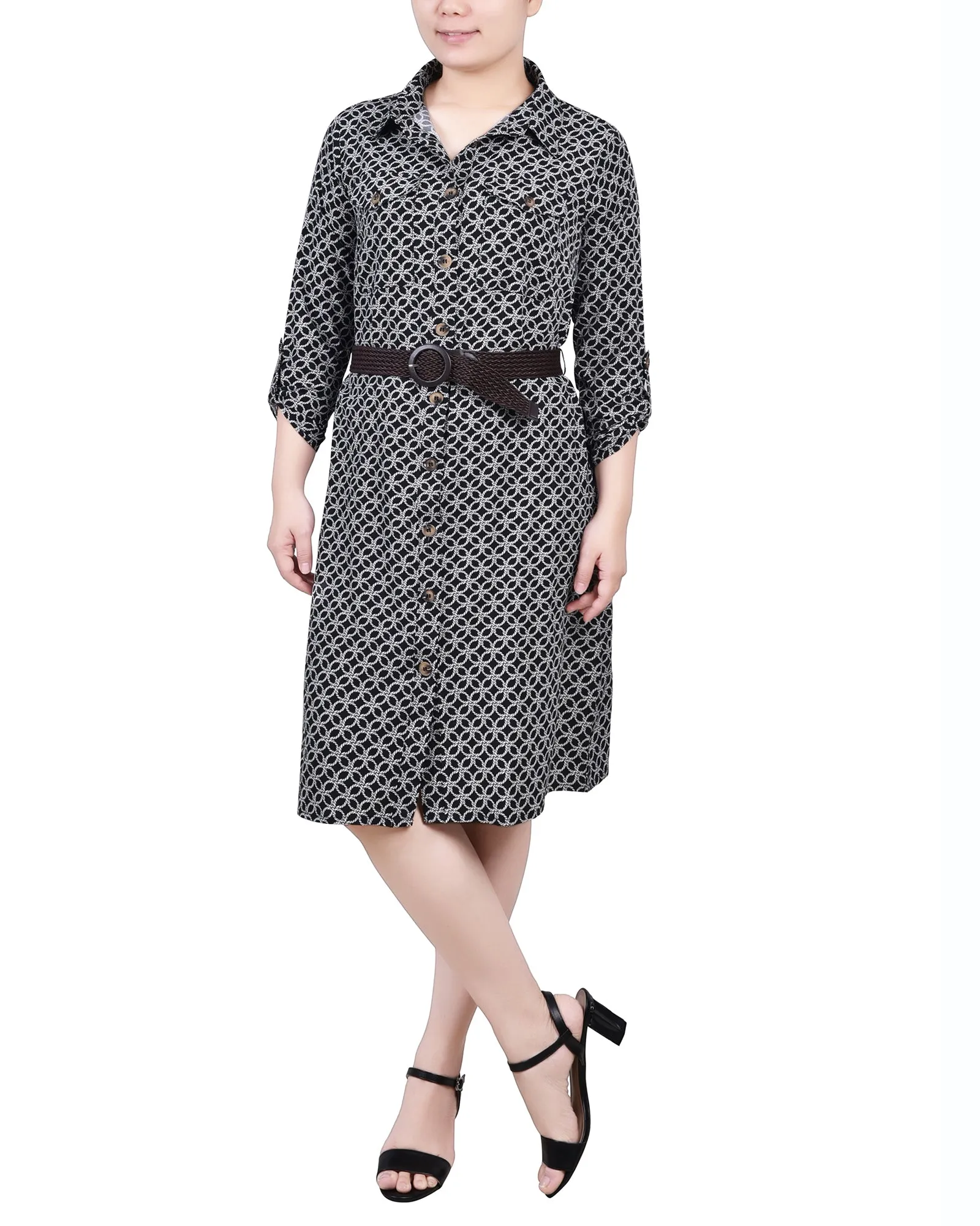 3/4 Roll Tab Sleeve Shirtdress