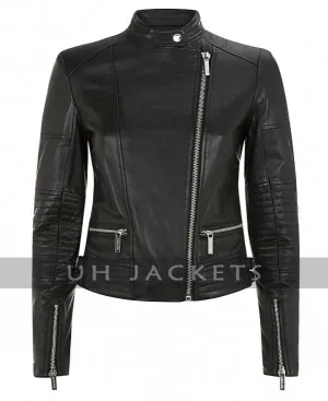 Black Cropped Leather Jacket For Women