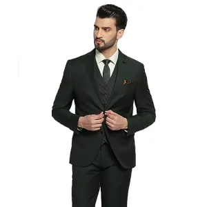 blackberrys Men's Solid Long Sleeve Suit Green