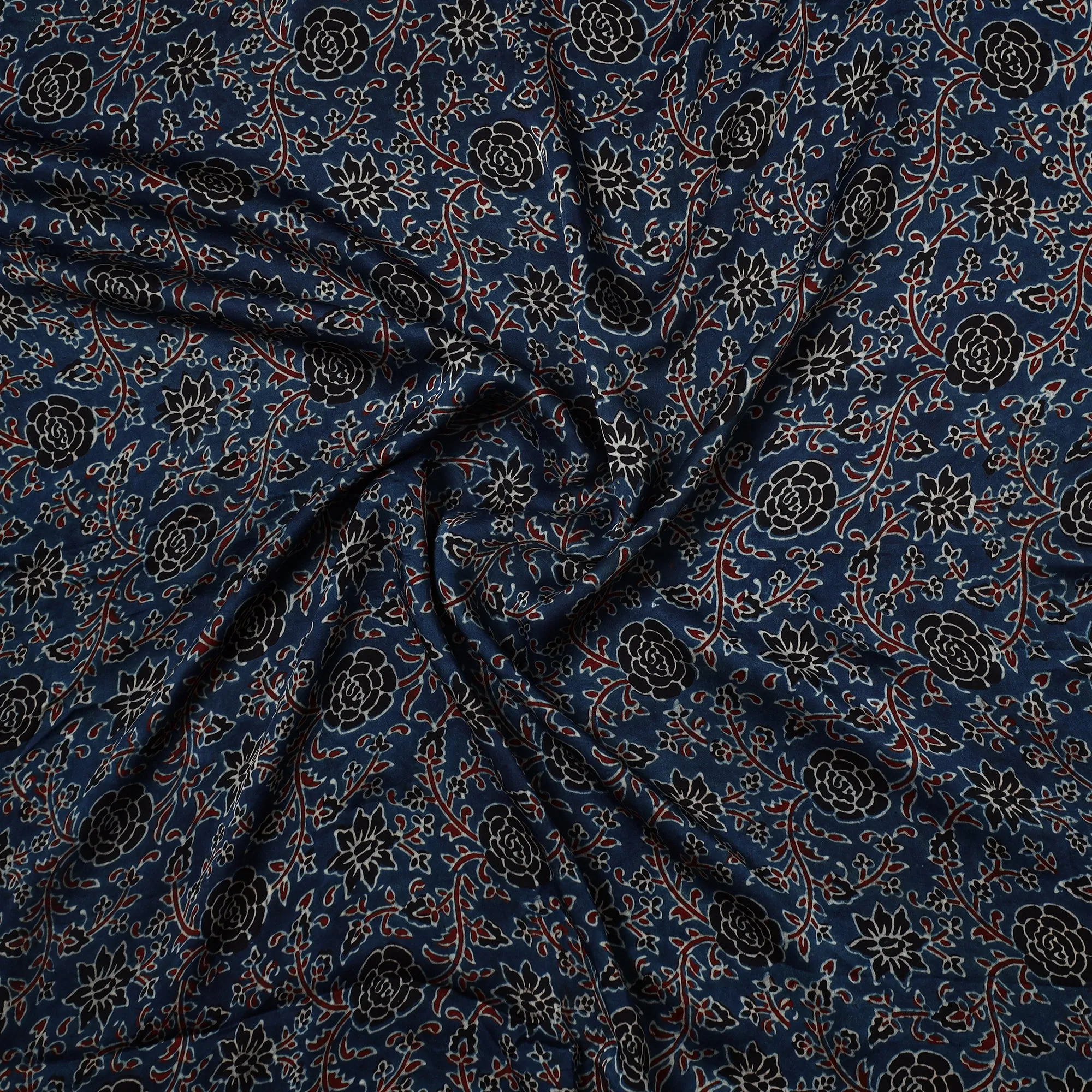 Blue - Ajrakh Hand Block Printed Modal Silk Precut Fabric 30