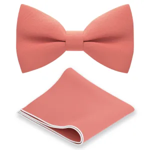 Bright Peach Bow Tie with Handkerchief Set