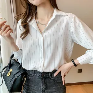 Chiffon Long Sleeve Striped Blouse for Women - Chic Office Lady Style, Autumn 2023 Fashion