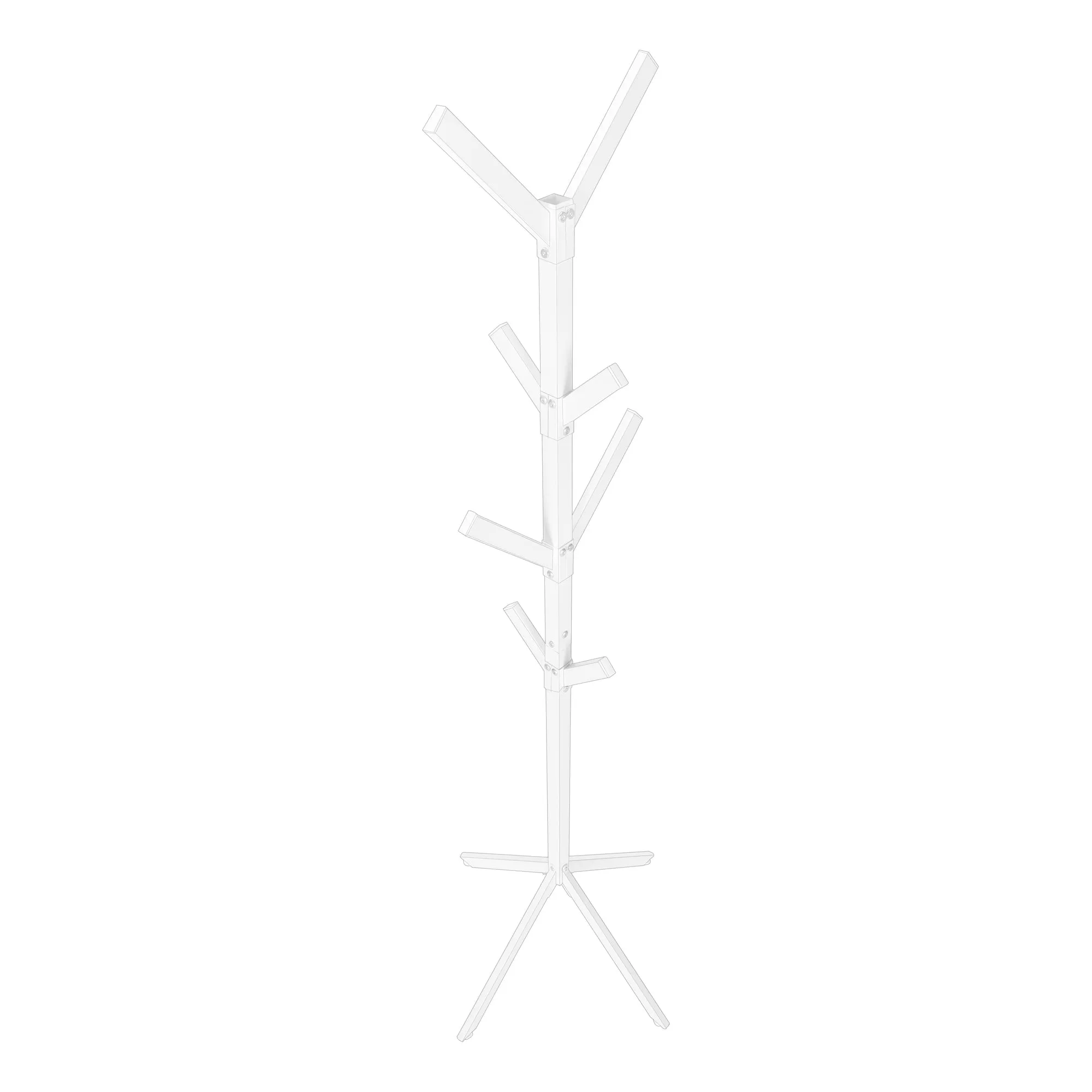 Coat Rack, Hall Tree, Free Standing, 8 Hooks, Entryway, 70"h, Bedroom, White Metal, Contemporary, Modern