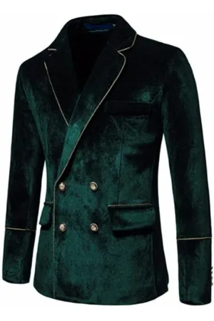 Dark Green Double Breasted Velvet Prom Suits Notched Lapel Bestmen Suits