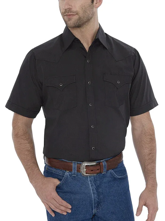 Ely Cattleman Men's Short Sleeve Solid Western Shirt Black