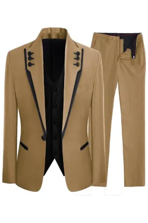 Fancy Light Brown Shawl Lapel Three Pieces Prom Suits Men