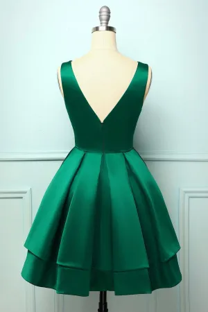 Green Satin Short Prom Dresses A-Line Homecoming Dresses