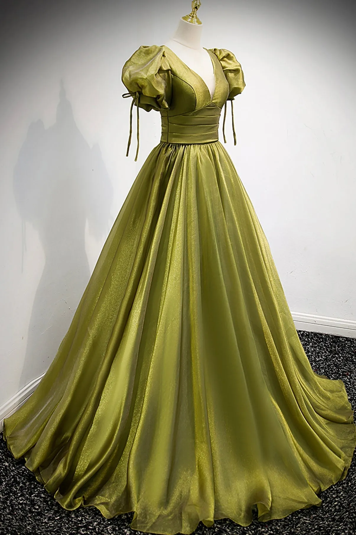 Green V-Neck Long Prom Dresses A-Line Evening Dresses