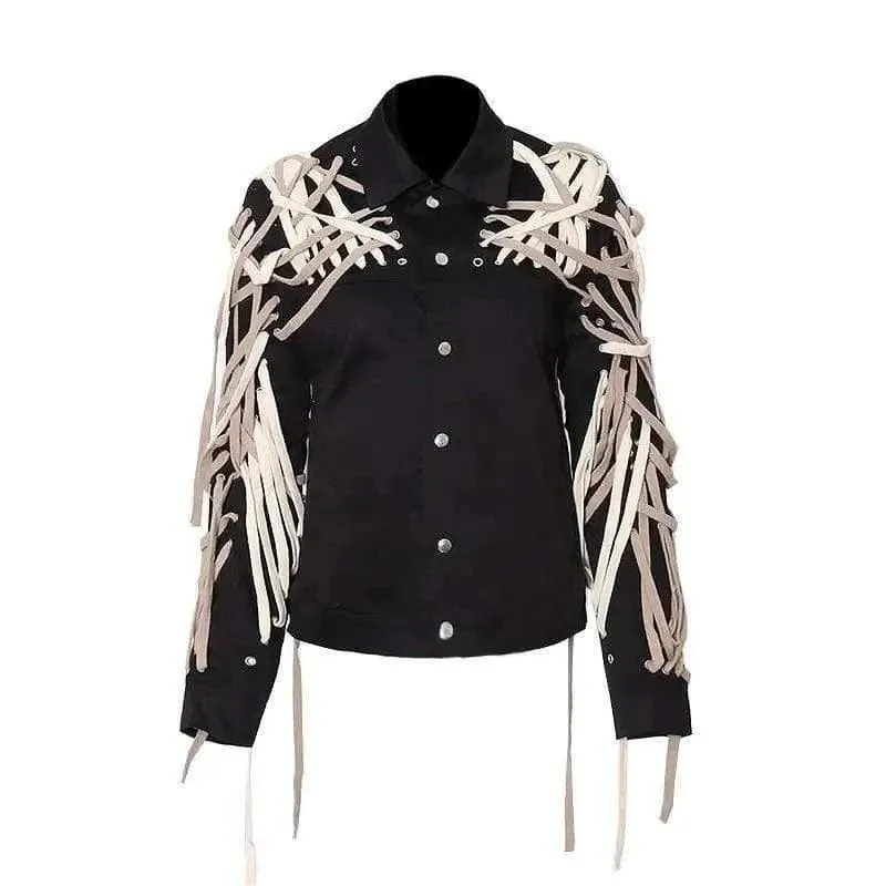 Lapel Single Breasted Stereo Strapping Drawstring Jacket