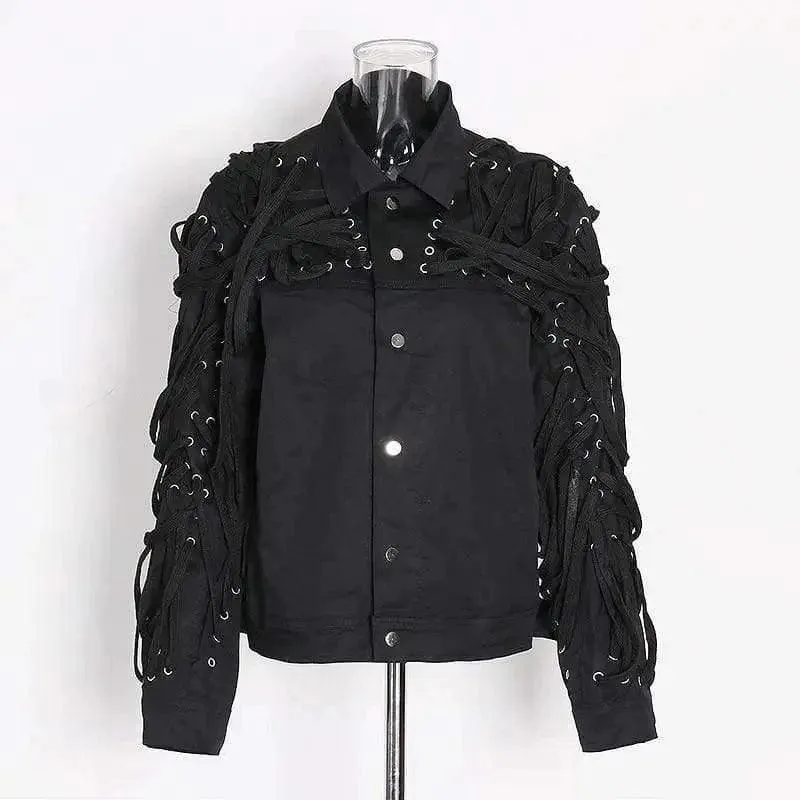 Lapel Single Breasted Stereo Strapping Drawstring Jacket