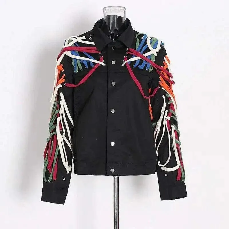 Lapel Single Breasted Stereo Strapping Drawstring Jacket