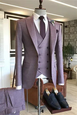 Light Purple Peaked Lapel Three Pieces Custom Made Prom Suits