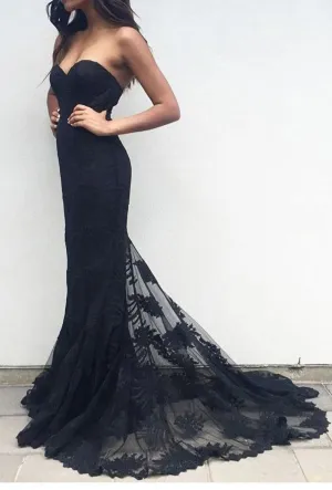 Mermaid Lace Black Lace Mermaid Sweetheart Prom Dresses