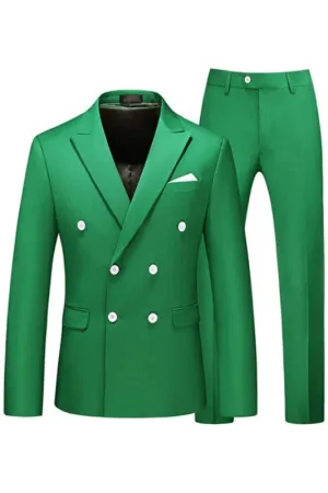 Modern Double Breasted Prom Suits  Green Peaked Lapel Two Pieces Tuxedos