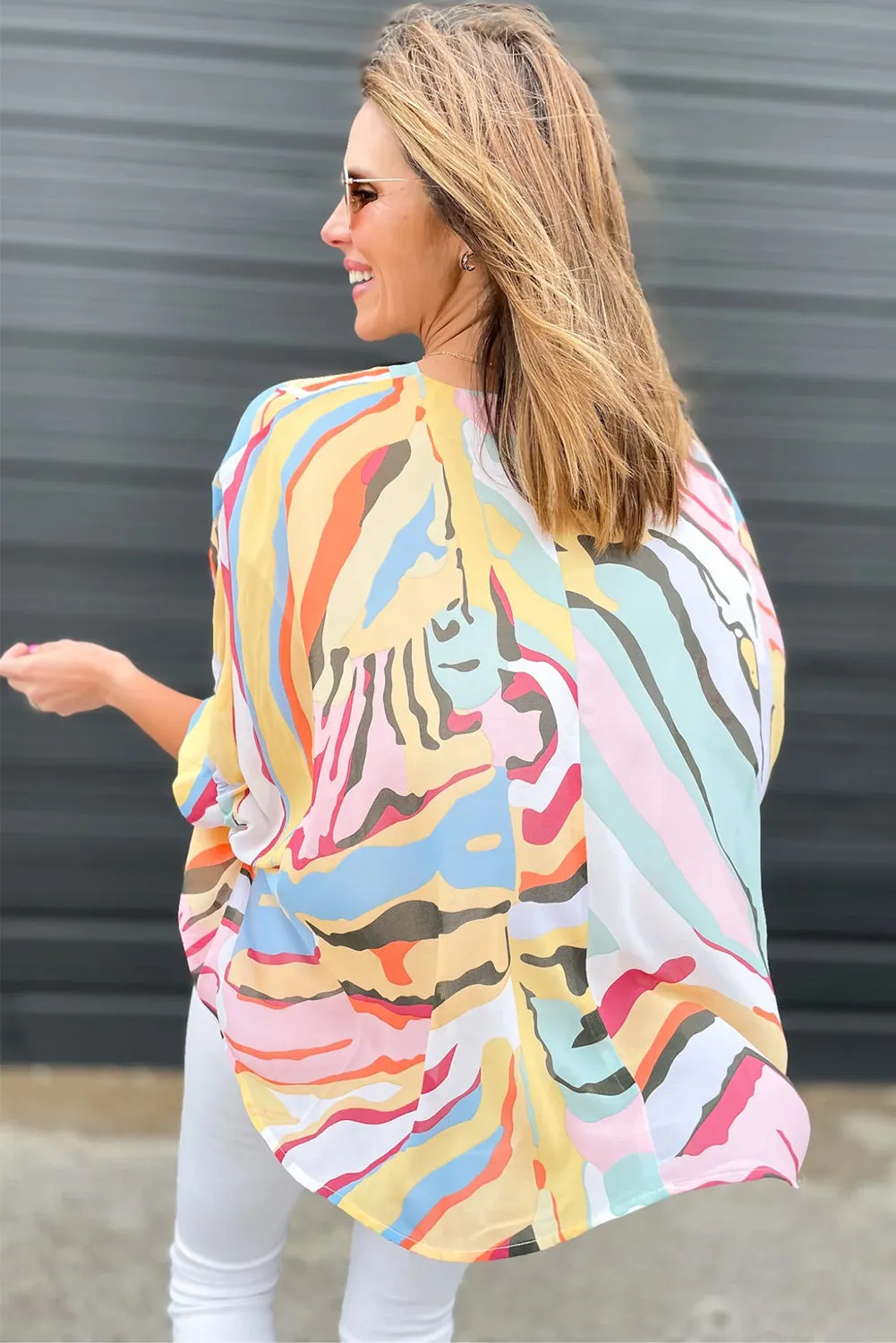 Multicolour Abstract Print V Neck Dolman Blouse