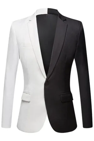 Notched Lapel Two Pieces Slim Fit Prom Suits One Button Black and White Suits