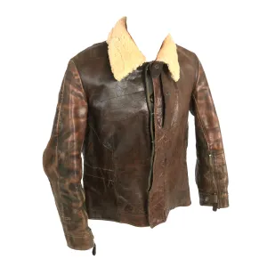 Original German WWII Luftwaffe Pilot's Brown Leather Flight Jacket with Shearling Collar