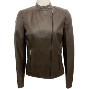 Peserico Brown Leather Moto Jacket