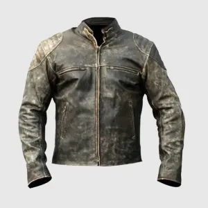 Premium Quality Mens Distressed Black Leather Motorcycle Jacket