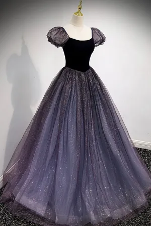 Purple Velvet Tulle Long Prom Dresses A-Line Evening Dresses