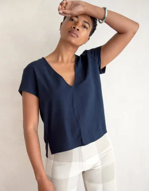 RAW SILK NAVY TOP