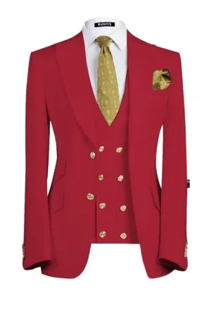 Red Three Pieces Peaked Lapel Prom Suits Men Tuxedo