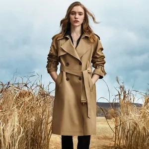 Solid Color Knee-Length Trench Coat