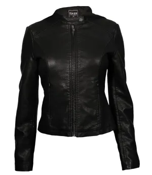 TOP GUN® WOMEN'S VEGAN LEATHER HOODED RACER JACKET