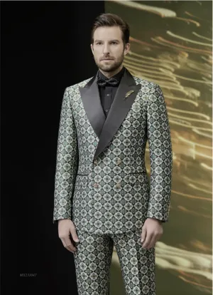 Tuxedo Green and Black/ White Floral Brocade Jacket / Style Number J39221/220