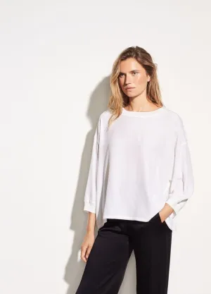 VINC - Silk-Satin Back Crepe Top in White Chalk