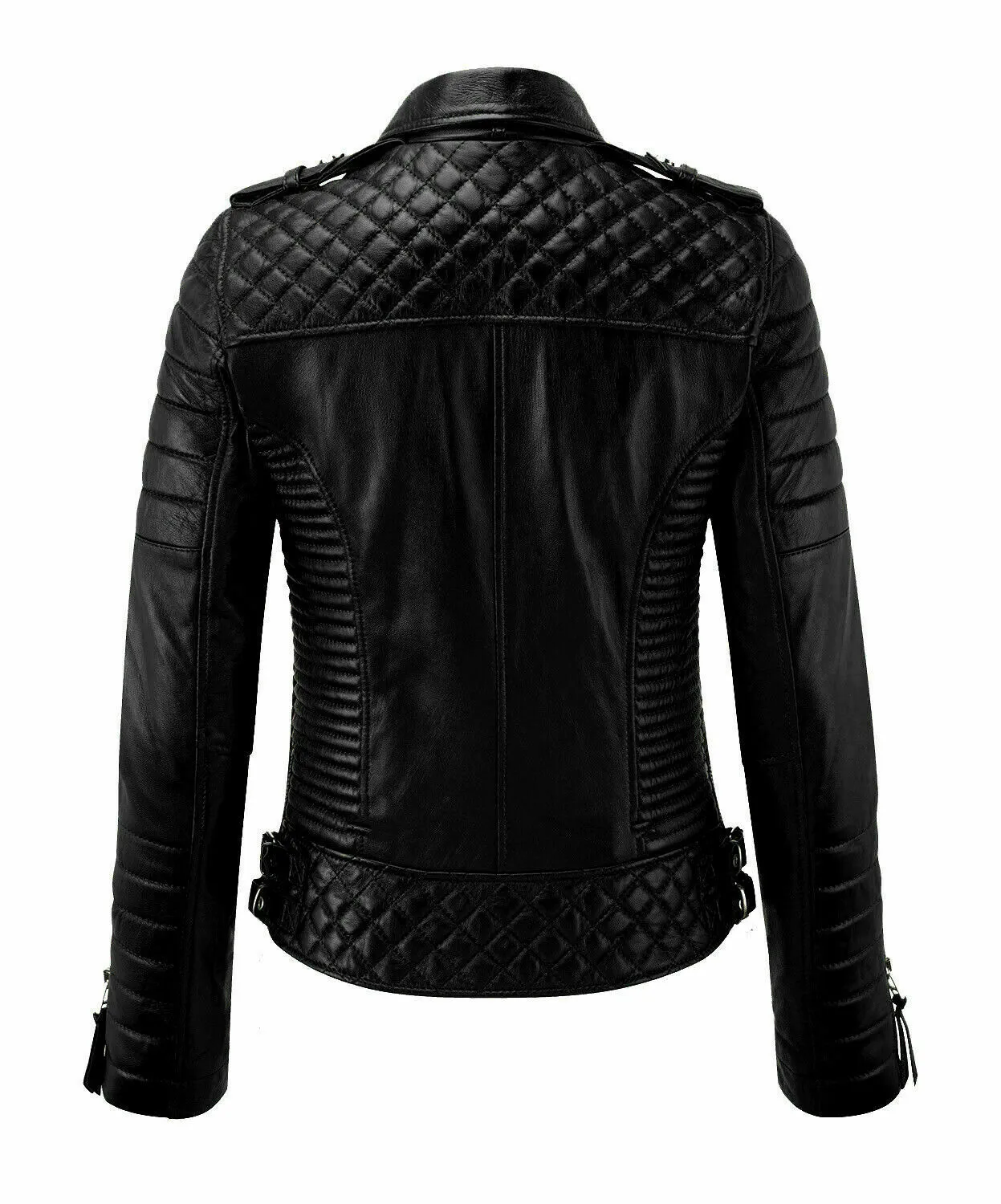 Women's Black Motorcycle Biker Jackets Cafe Racer Retro Slim Fit Jackets