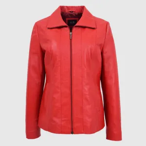 Womens Classic Zip Fastening Leather Jacket Julia Red