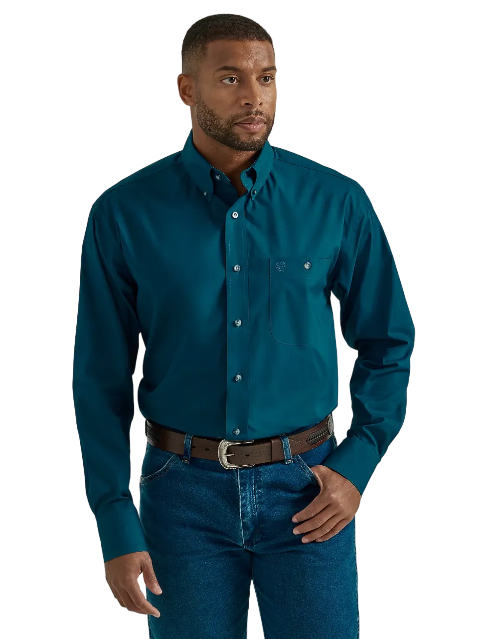 Wrangler Men's George Strait Button Down Teal Shirt