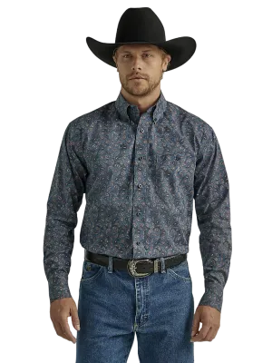 Wrangler Men's Navy Fuschia Paisley George Strait Shirt